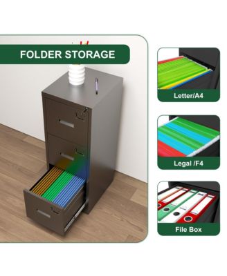 3 Drawer Vertical File Cabinet, Lockable Filing Cabinet with Card Slot, Storage Cabinet for Home Office, Holds A4/Letter/Legal Files