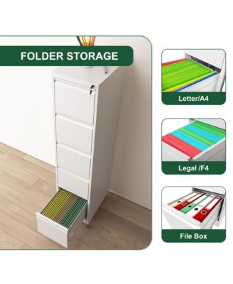 5 Drawer Locking Vertical File Cabinet on Wheels - for Home Office Organizer, Heavy-Duty Filing Storage Cabinet for Letters/Legal/A4