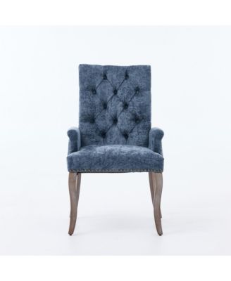 Chenille Dining Chair - Mid-Century Modern Kitchen Chair with Curved Solid Wood Legs and Nailhead Trim for Dining Room, 1PCS