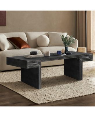 Vintage Industrial Coffee Table, Rectangular Wood Center Table with Thicken Wood Table Top for Living Room
