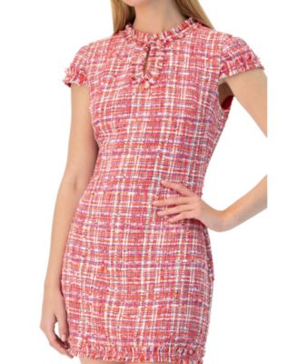 Women's Short Tweed A-Line Dress with V-Neck Neckline