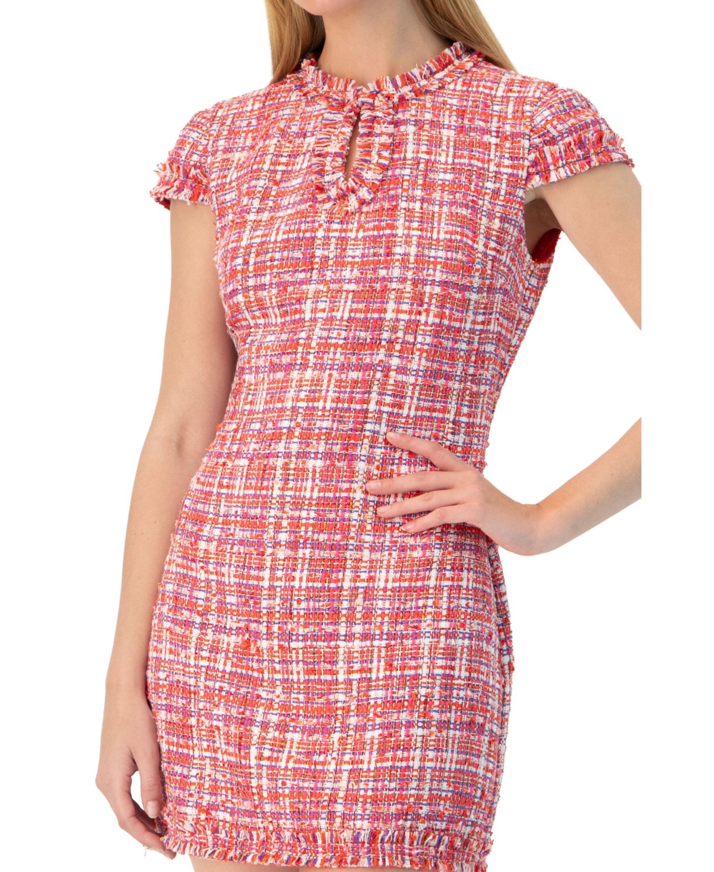 Женское платье Ivonne Short Tweed A-Line with V-Neck Neckline, цвет: Оранжевый — фото 5