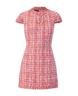 Women's Short Tweed A-Line Dress with V-Neck Neckline