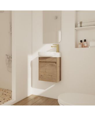 17" Wall-Mounted Modern Bathroom Vanity with Ceramic Sink, Plywood Cabinet & Soft Close Door for Small Spaces