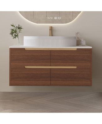 36" Bathroom Vanity with Ceramic Integrated Sink, Soft Close Drawers & Modern Storage Cabinet, Floating or Freestanding