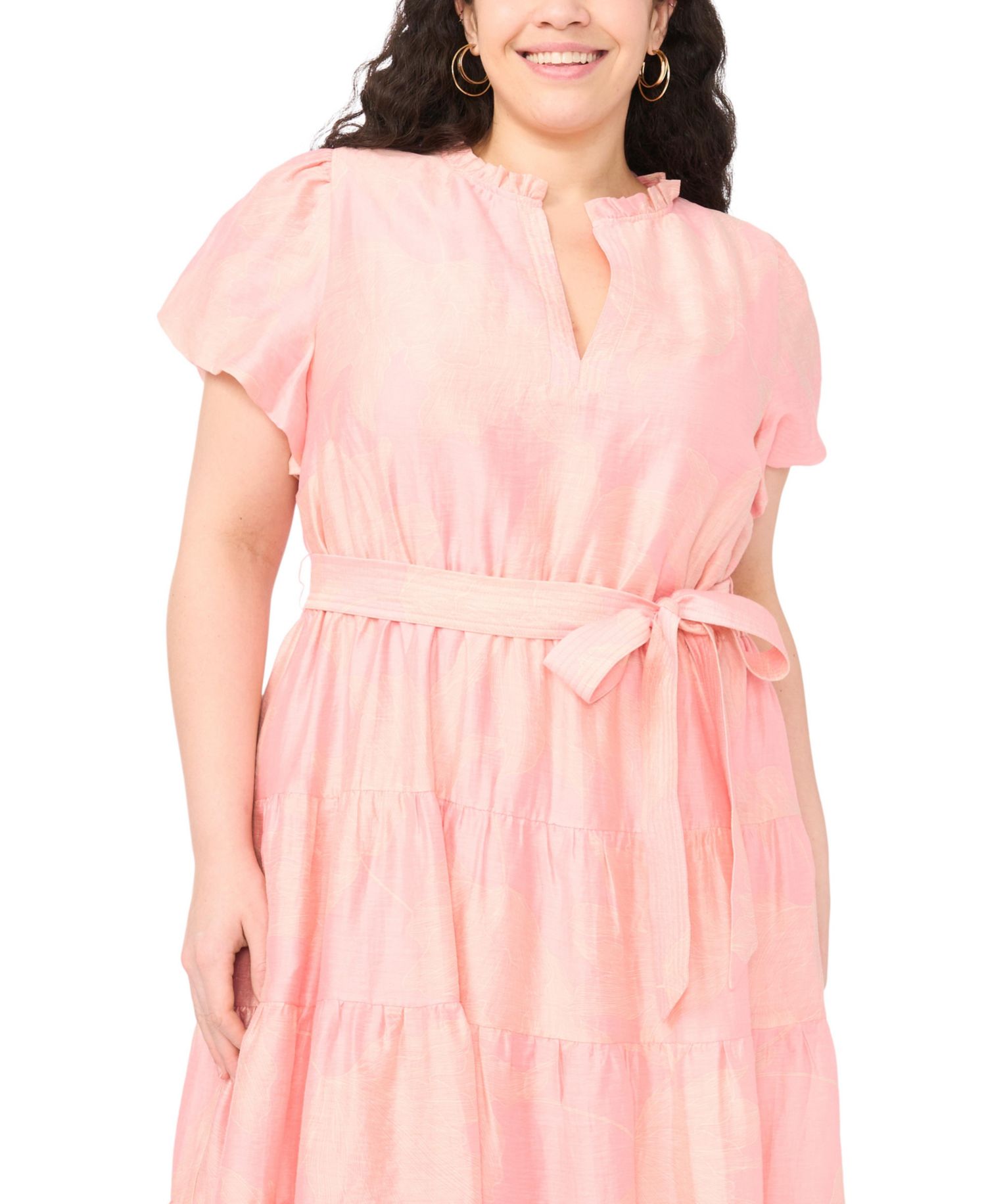 Plus Size Notch-Neck Puff-Sleeve Midi Dress
