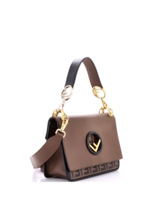 Medium Kan I F Shoulder Bag Leather with Zucca Embossed Detail