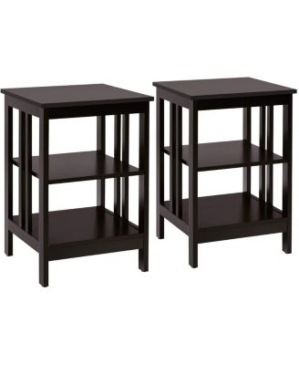 2 Pieces 3-Tier Nightstand with Reinforced Bars and Stable Structure
