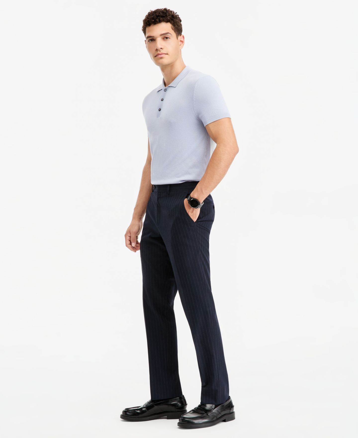 Мужские брюки Bar III Slim-Fit Navy Pinstripe Suit Separates, цвет: Тёмно-синий — фото 2