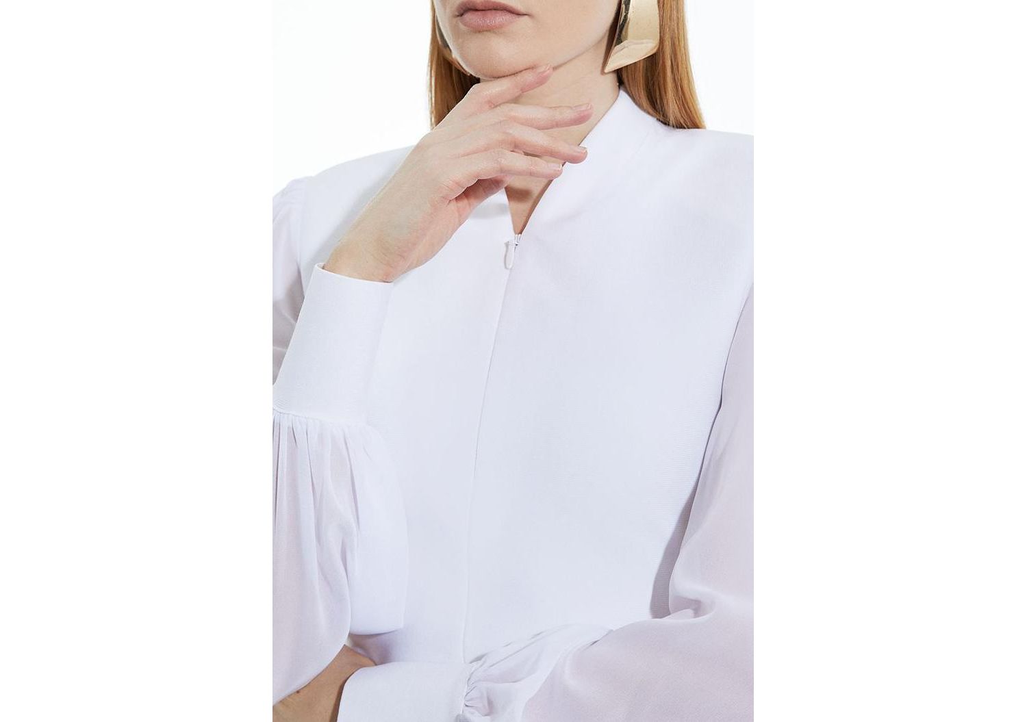 Women's Zip Detail Chiffon Sleeve Knit Top