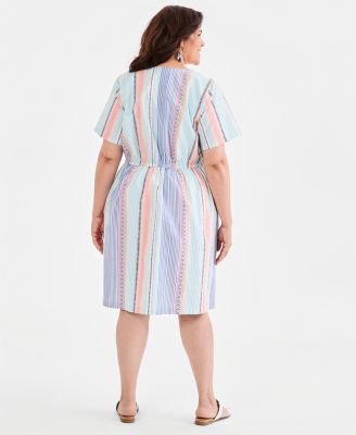 Style & Co Plus Size Cotton Striped Fit & Flare Dress, Macy's Exclusive -  Macy's