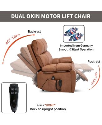 Oversized Power Lift Recliner Chair for Elderly, Faux Leather Dual Motor Infinite Position with Massage, Heat, Remote & Cup Holders