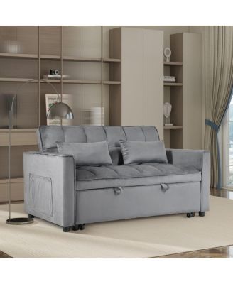 Velvet Convertible Sofa Bed with Backrest and Pillows for Small Space