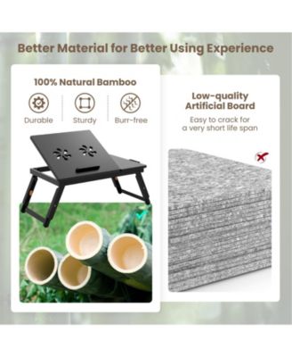 Adjustable Bamboo Laptop Desk with Tilting Top and Storage Drawer