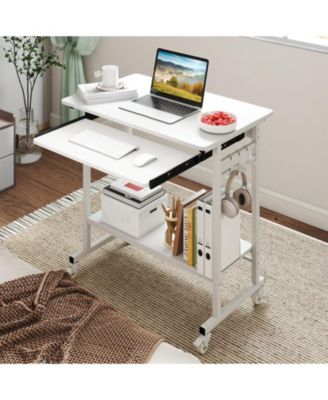 Rolling Laptop Table with Pull Out Keyboard Tray and Hooks