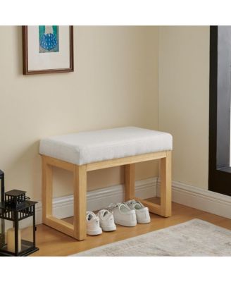 Upholstered Wooden Ottoman Bench, Shoe Changing Bench, Rustic Entryway Shoe Bench for Bedroom, Living Room, Entryway