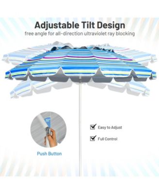 8FT Portable Beach Umbrella with Sand Anchor and Tilt Mechanism for Garden and Patio