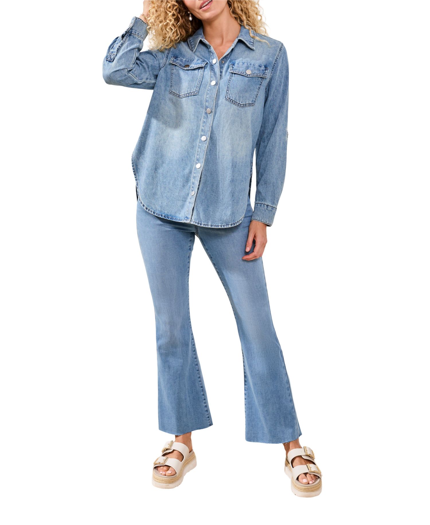 Women's Classic Denim Roll-Up Sleeve Shirt