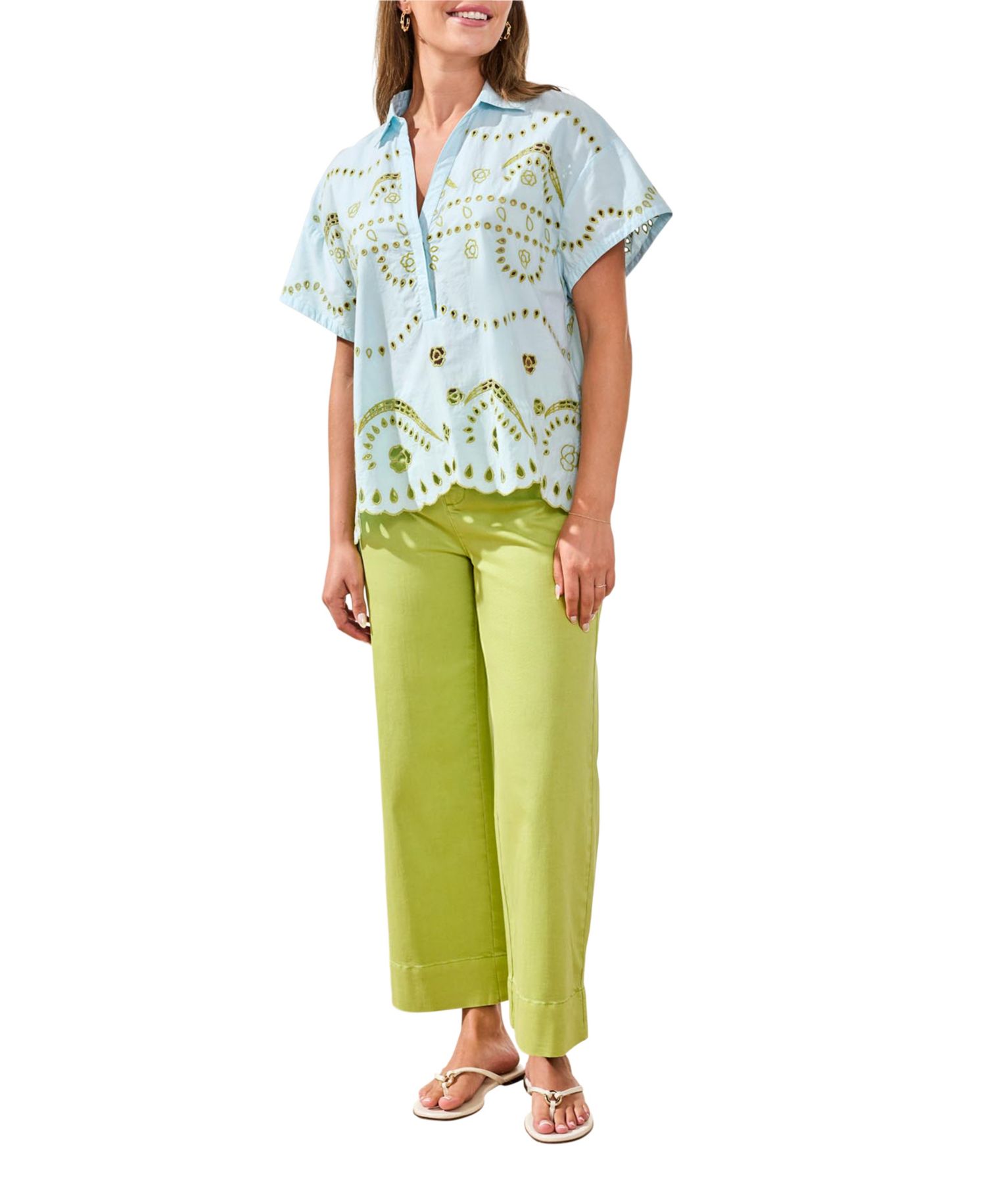 Women's Embroidered Poplin Short-Sleeve Top