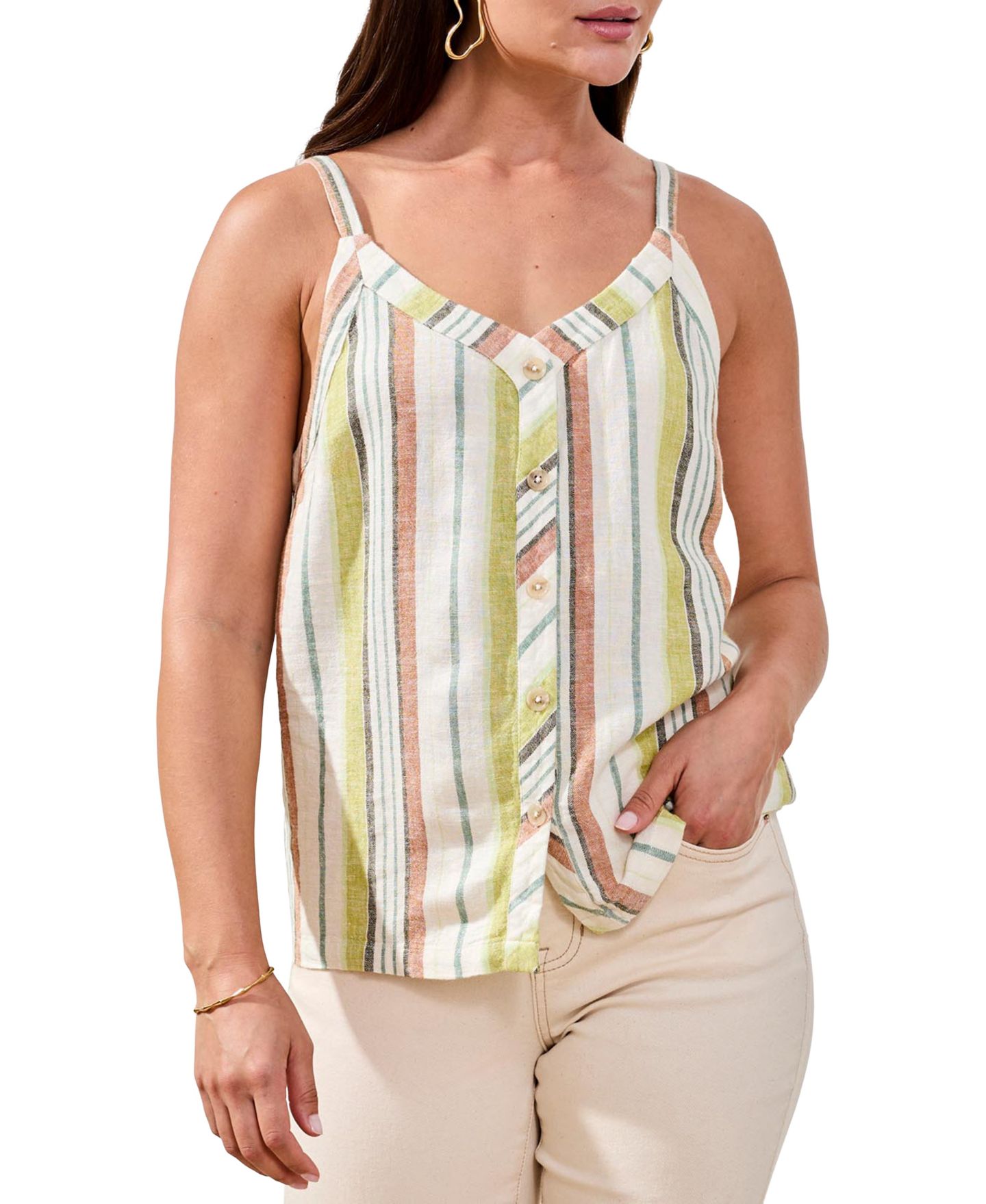Женский топ TRIBAL Button-Front Woven Relaxed Cami Top, цвет: Kiwizest — фото 3