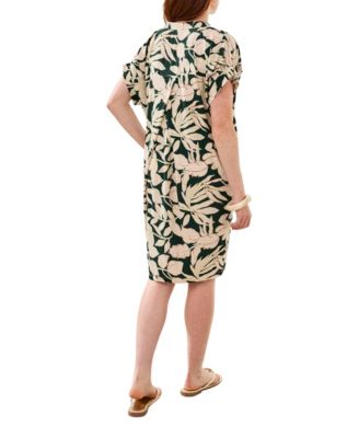 Women's Ruffle-Sleeve Notch Neck Shift Dress