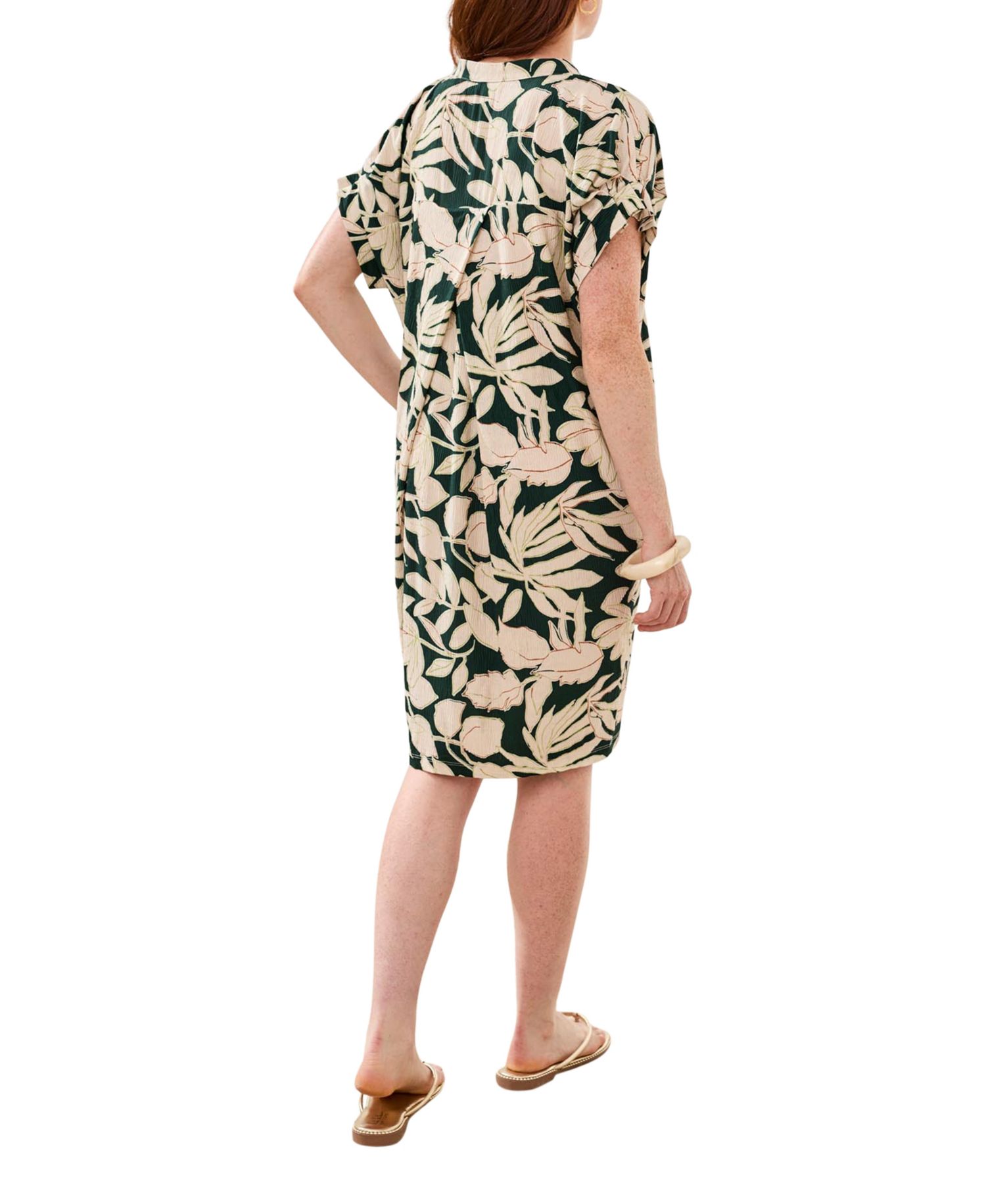 Women's Ruffle-Sleeve Notch-Neck Shift Dress