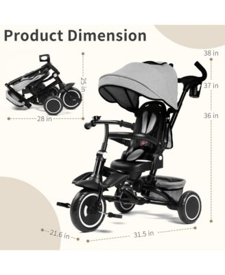7-in-1 Toddler Tricycle Stroller with Rotating Seat, Adjustable Push Handle and Canopy