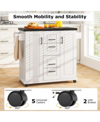 Rolling Kitchen Island Cart with Storage Cabinets and Shelves