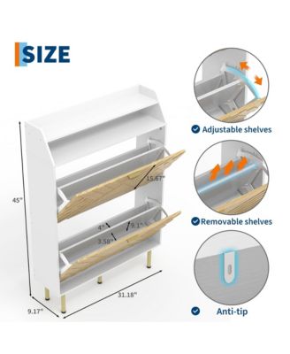 Slim Space-Saving Shoe Cabinet – 2 Turnover Drawers, Freestanding Hidden Storage Organizer, Adjustable Shelf, Scrape-Resistant