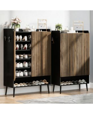 2Pcs Modern Entryway Shoe Cabinet – Large Storage Organizer with Adjustable Shelves, Doors – Holds 30 Pairs, Freestanding for Hallway