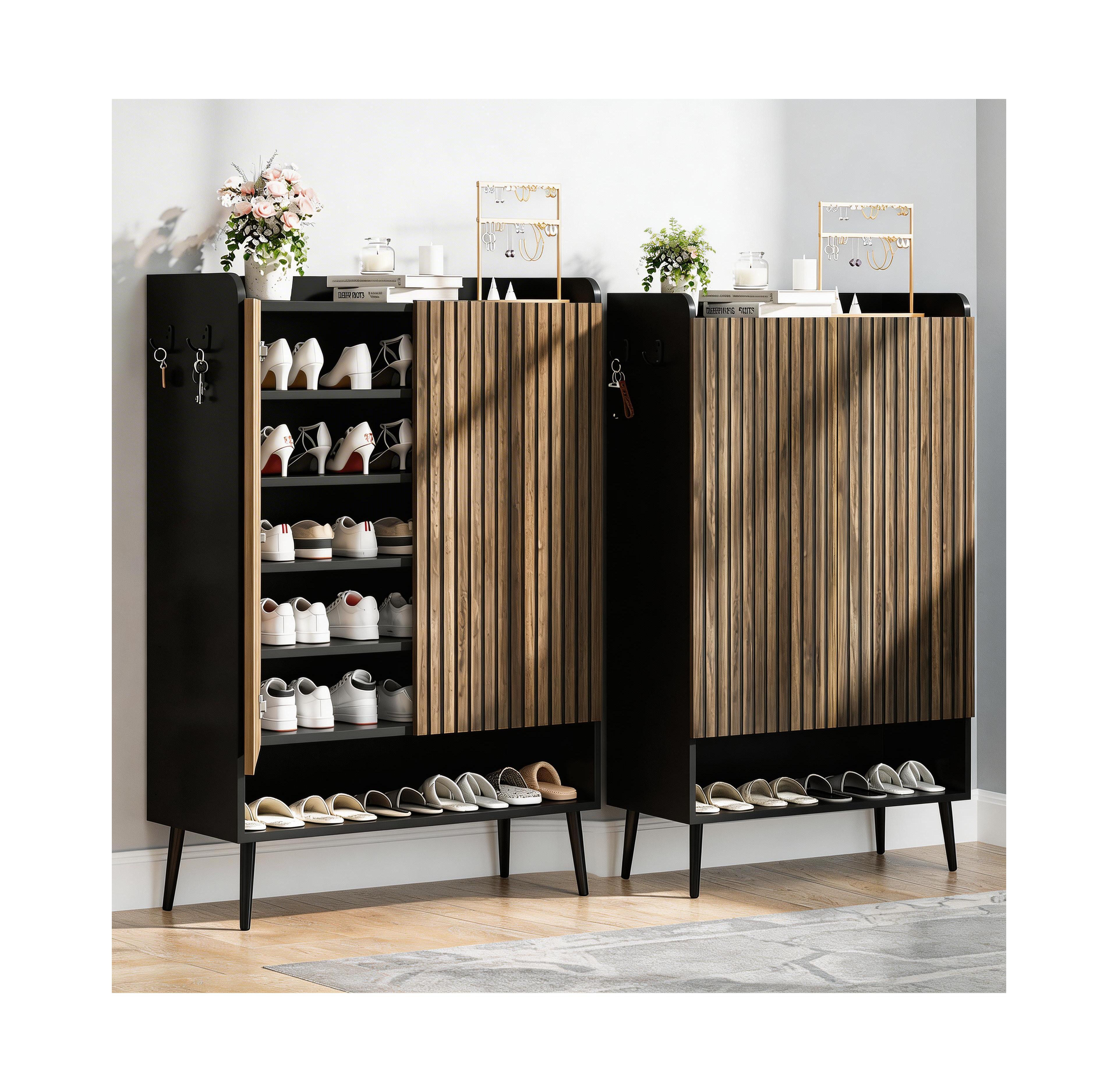 Homfan 2Pcs Modern Entryway Shoe Cabinet - Large Storage Organizer with Adjustable Shelves, Doors
