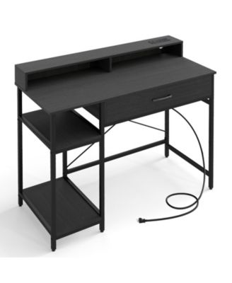 Computer Desk with Power Outlets Hutch Drawer and Open Shelves