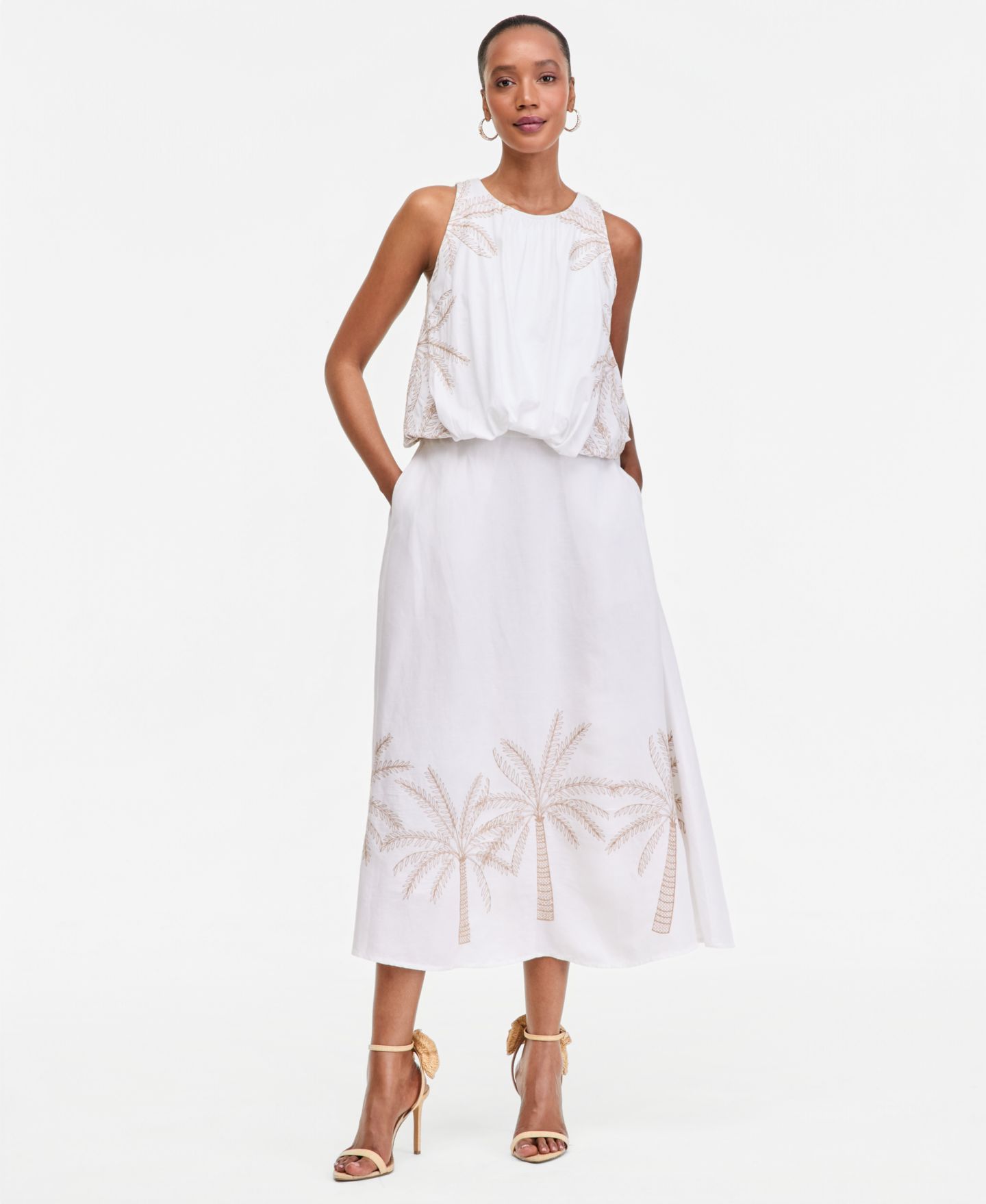 Женская юбка I.N.C. International Concepts Linen-Blend Embroidered Midi, цвет: Яркий белый — фото 5