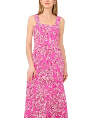 Women's Paisley-Print Square-Neck Smocked-Back Sleeveless Maxi Dress