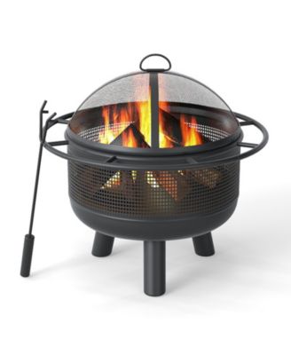 24 in Wood Burning Fire Pit with Log Grate and Mesh Screen