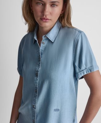 Petite Chambray Rolled Short-Sleeve Button-Up Shirt
