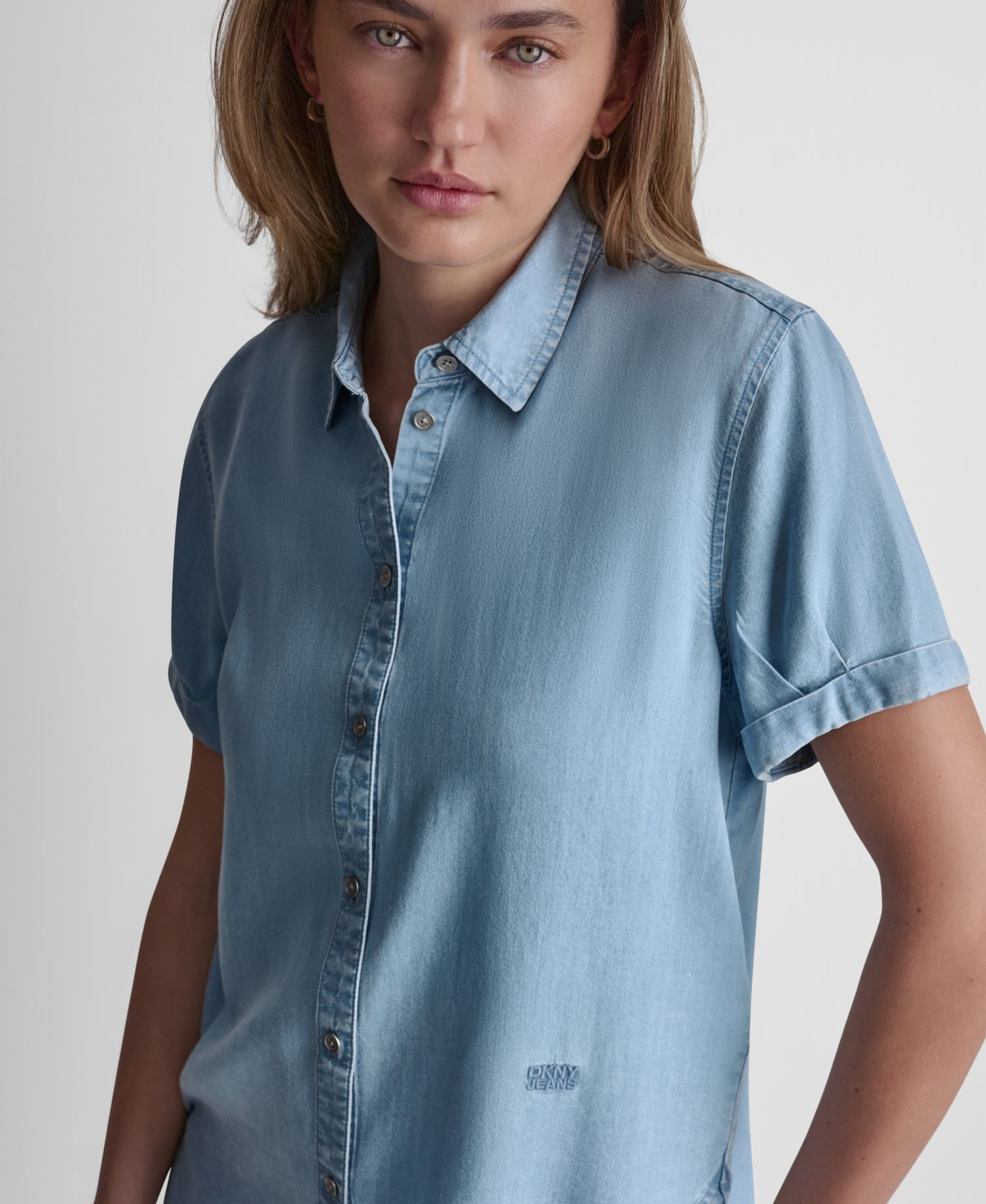 Petite Rolled Short-Sleeve Button-Up Shirt