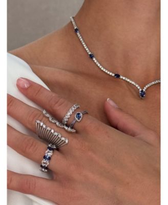 Suzy Levian Sterling Silver Marquise Cluster Cubic Zirconia Knuckle Ring