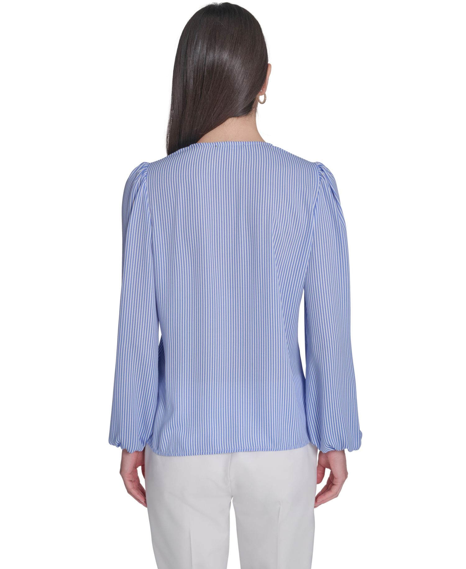 Women's V-Neck Striped Ruffle Blouse