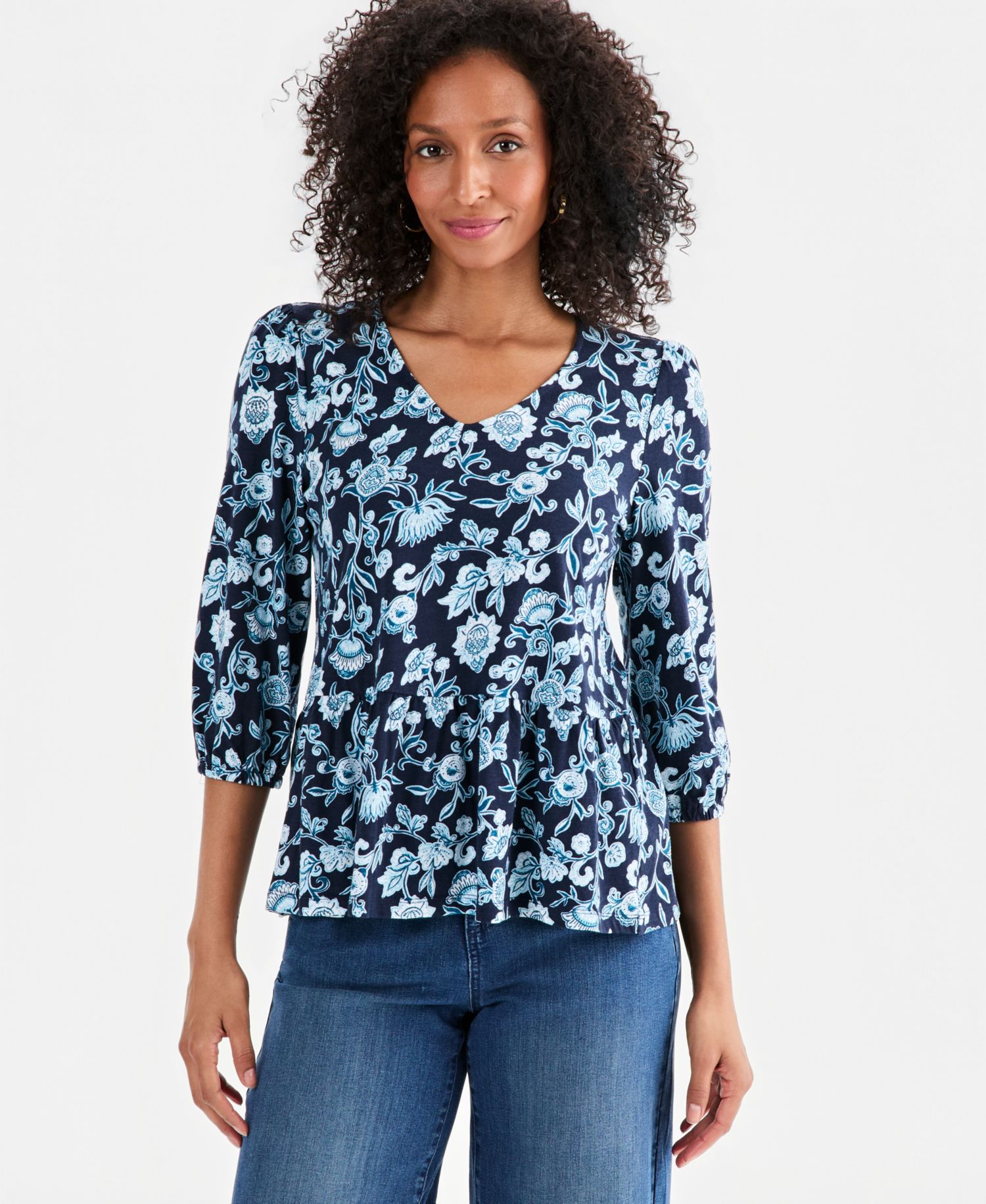 Petite V-Neck Paisley-Print Blouse
