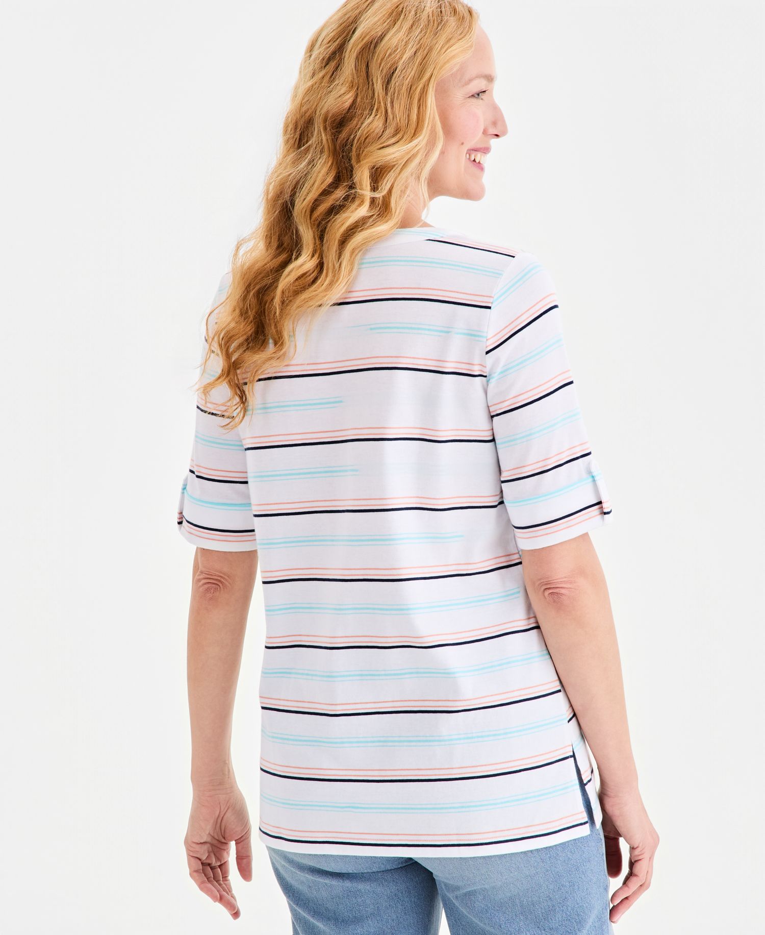 Women's Printed Split-Neck Elbow-Sleeve Tunic
