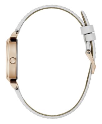 Women's Rose Gold-Tone Stainless Steel White Leather Analog Watch, 28mm