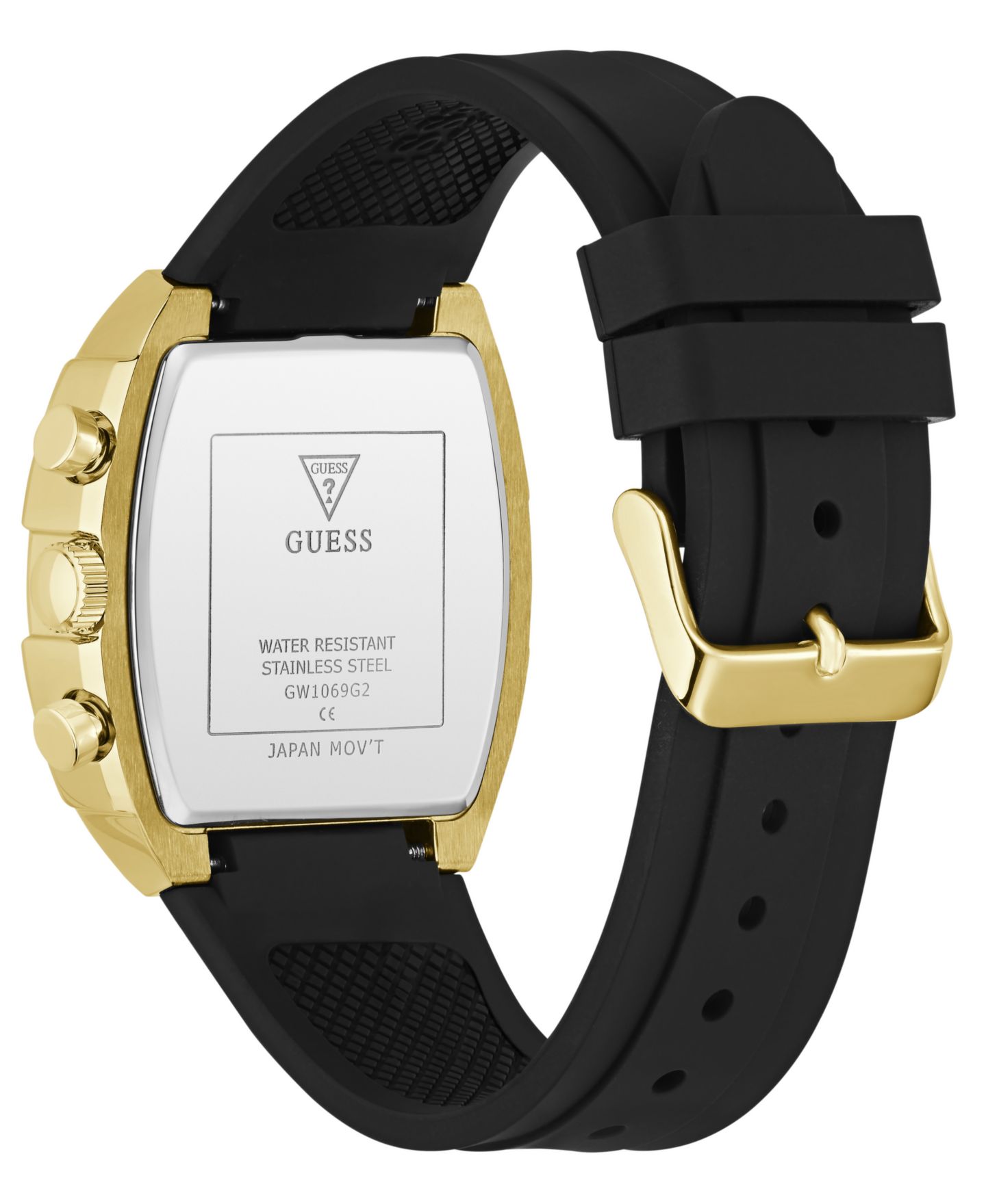 Мужские часы GUESS Crystal Gold-Tone Stainless Steel Black Silicone Multi-Function, 41mm — фото 3