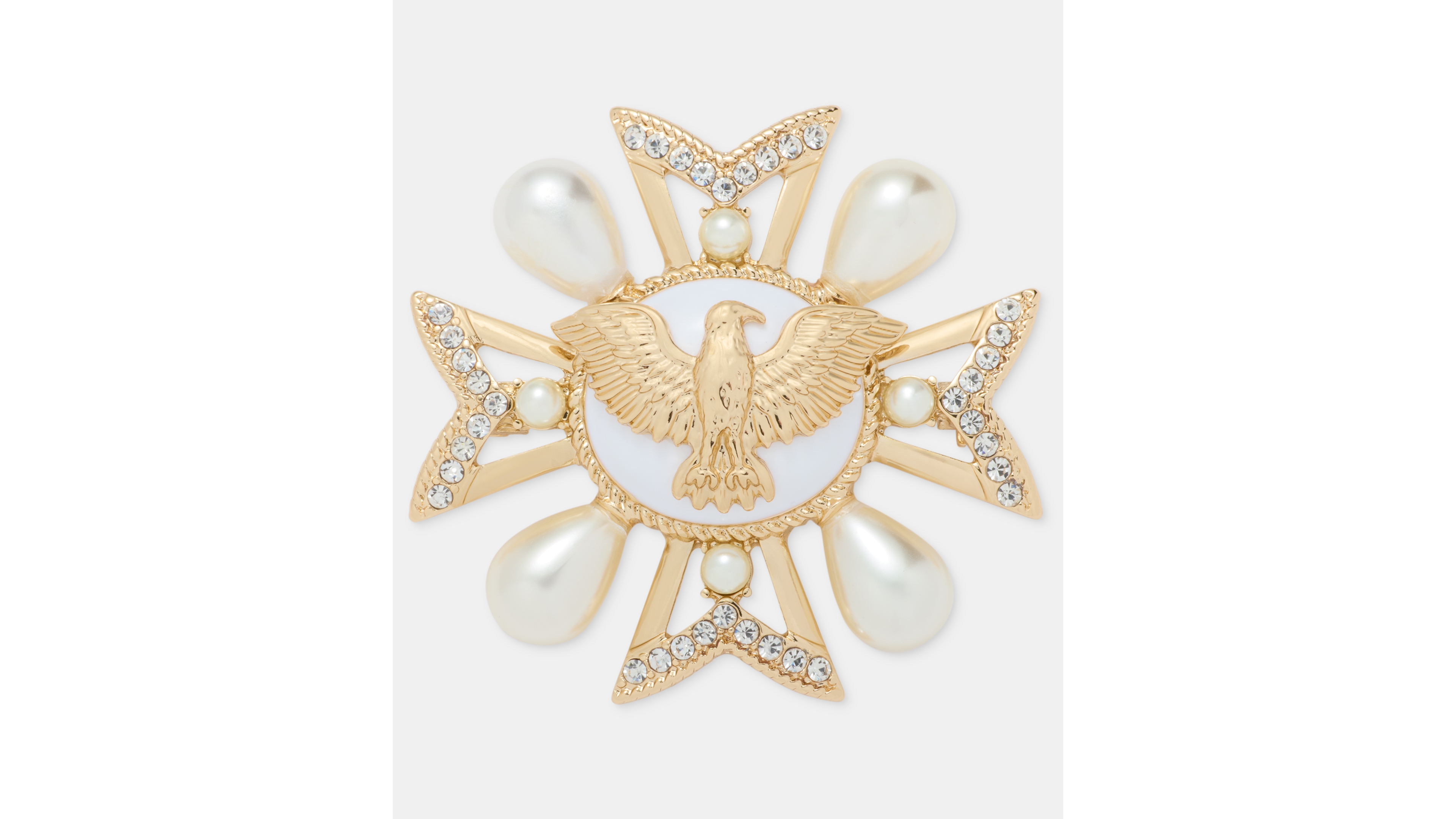 Anne Klein Boxed Gold-Tone Imitation Pearl Eagle Crystal Cross Pin