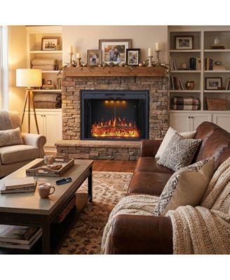 30" Recessed-in Realistic Flame Electric Fireplace with Adjustable Heat, Timer