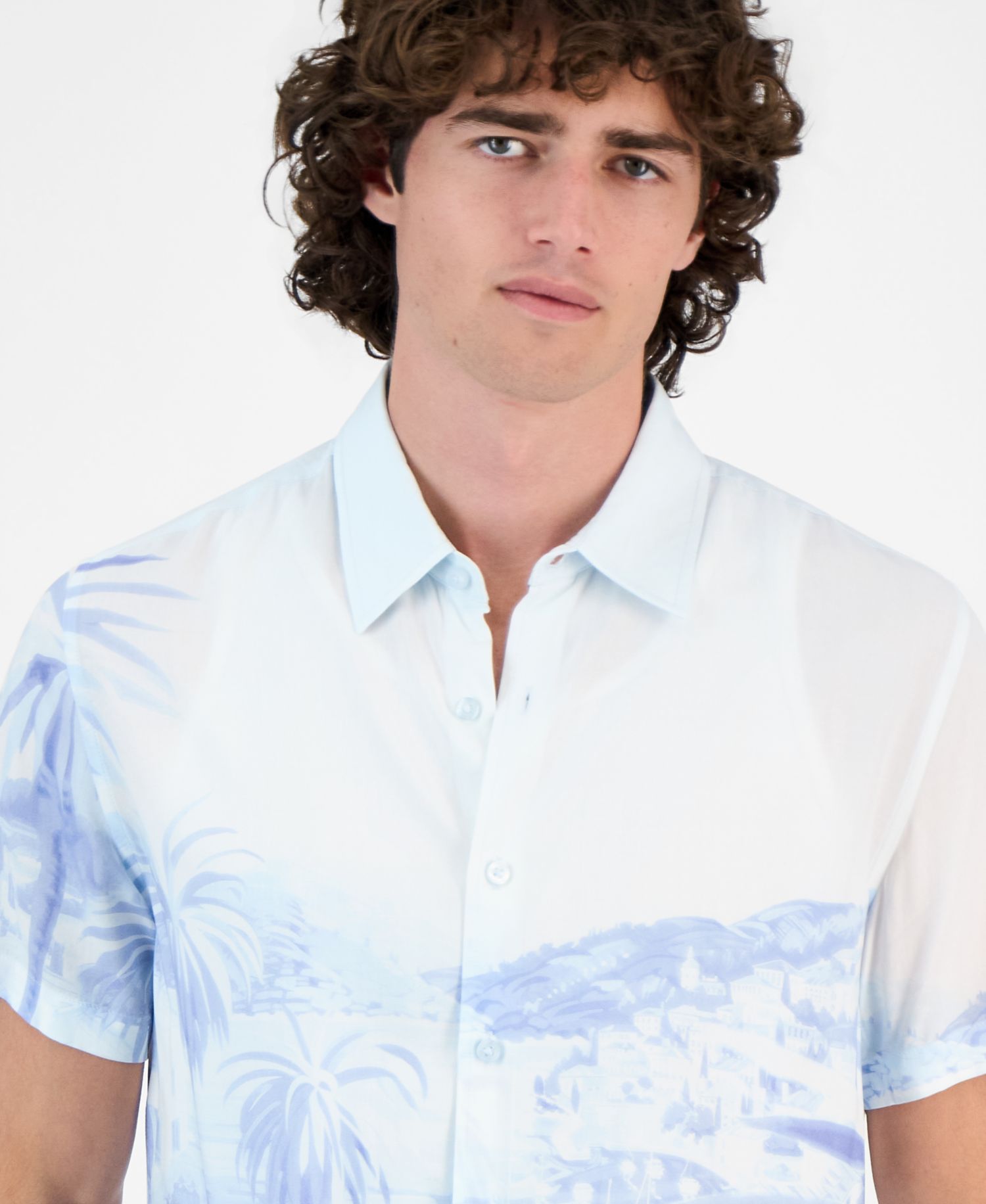 Men's Riviera Palm-Print Short-Sleeve Button Shirt