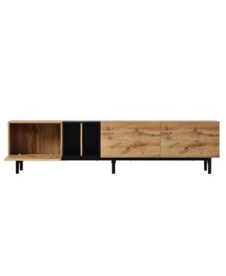 Modern Wooden TV Stand for 80" TVs, Media Console Entertainment Center with 3 Cabinets and Open Shelves for Living Room