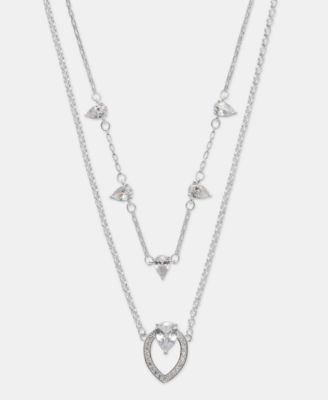 Silver-Tone Two-in-One Navette Stone Pendant Necklace 