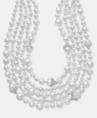 Silver-Tone Imitation Pearl Crackle Stone Torsade Necklace