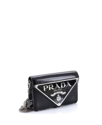 Small Maxi Triangle Logo Chain Flap Bag Brushed Leather